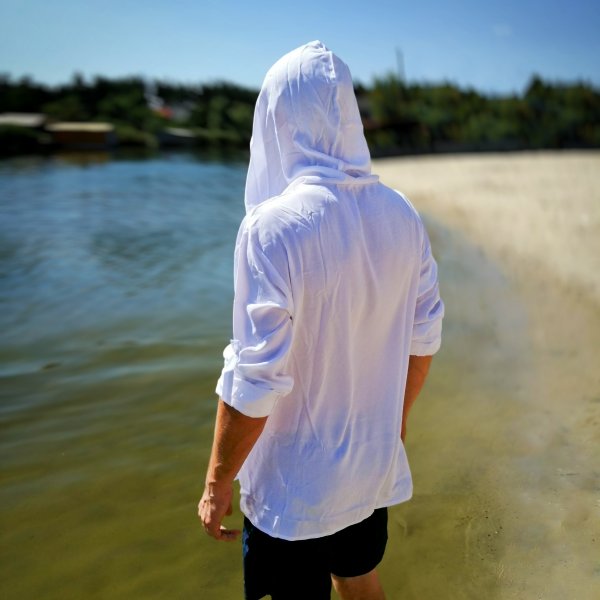 Мужская пляжная туника, летняя рубашка батист белый