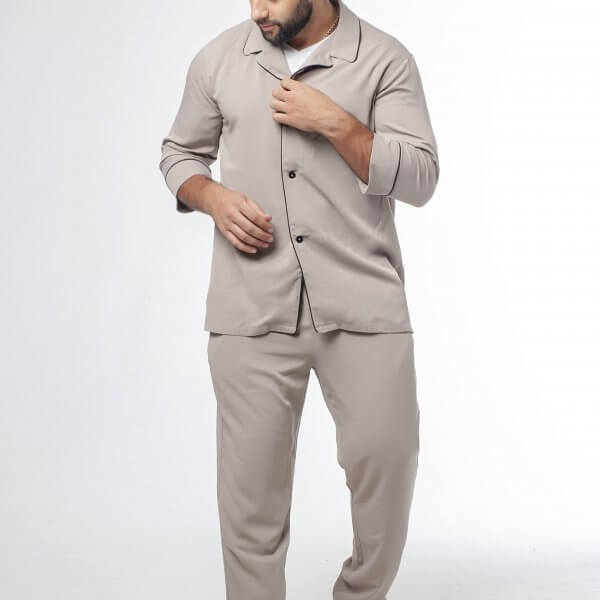 Мужская классическая пижама цвет хаки с черным кантом