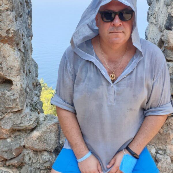 Мужская пляжная туника, летняя рубашка батист серая