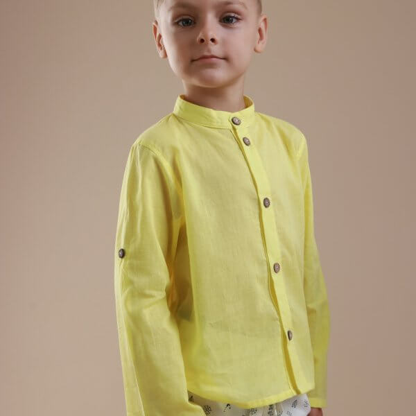 Детская пляжная рубашка туника, с застежкой по всей длине, желтая